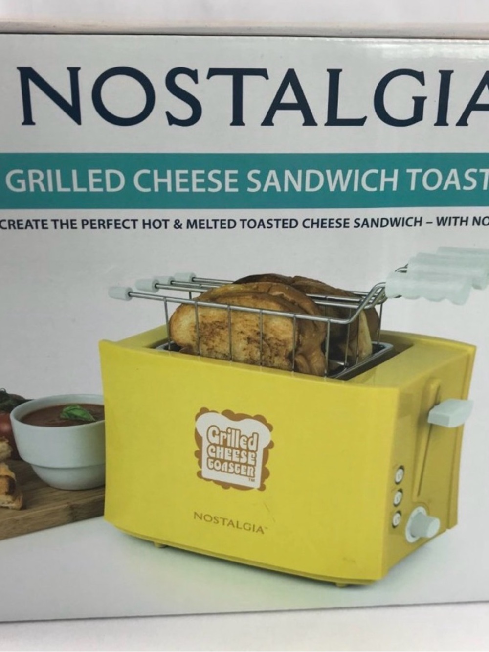 NIB Nostalgia Grilled Cheese Sandwich Toaster Adj Dial,Yellow,Cult Classic!